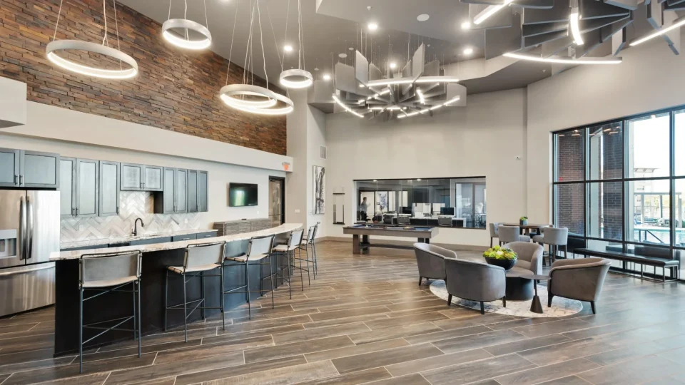 the large open concept kitchen and living room area at The Discovery Park