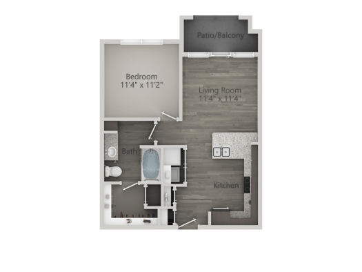the floor plan for a one bedroom apartment at The Discovery Park