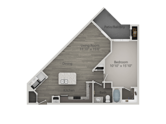 a floor plan of a one bedroom apartment at The Discovery Park