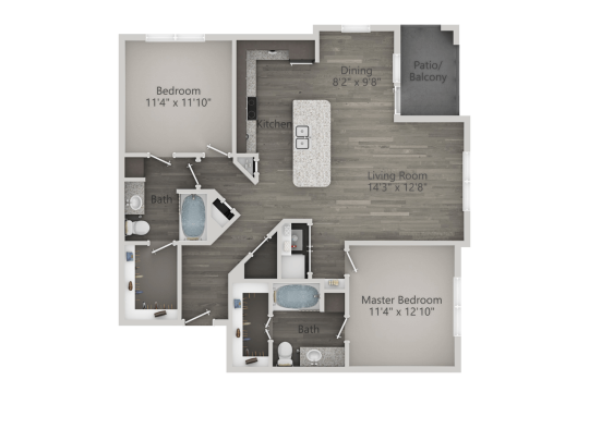 floor plan image of the two bedroom apartment at The Discovery Park